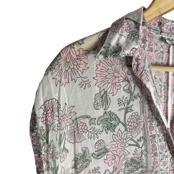 Juliet Dunn London White Floral Block Print Boho Cotton Shirt Mini Dress Size S - Picture 4 of 12